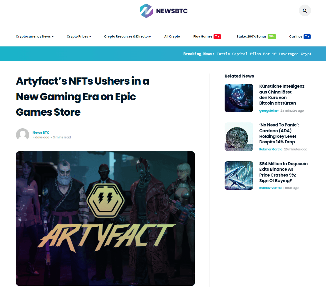 ⚡️ Artyfact Featured on NewsBTC! ⚡️